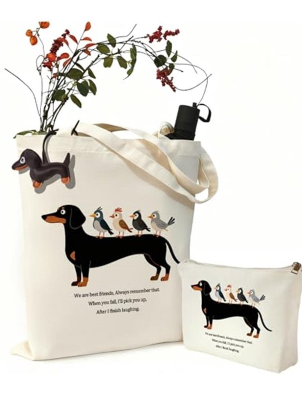 Canvas Tote Bag Toiletry Bag Dachshund 3 Pack